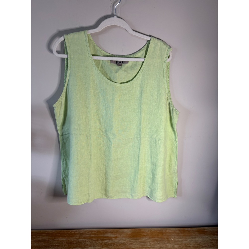 Flax Womens Lime Green 100% Linen Sleeveless Scoop Neck Tank Top Large L